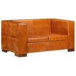 vidaXL Canapé à 2 places Cuir véritable Marron clair