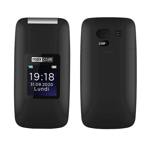 Téléphone à clapet Senior Bouton SOS 2 écrans LCD Autonomie 5h MM824 Maxcom Noir