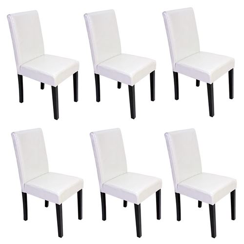 Lot de 6 chaises de séjour Littau, cuir reconstitué blanc, pieds foncés