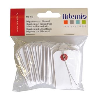 Mini étiquettes blanches avec fil métallique 3 x 5,5 cm - 1