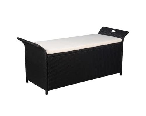 Banc de rangement Résine tressée 138x50x60 cm Noir /Blanc crème alsa
