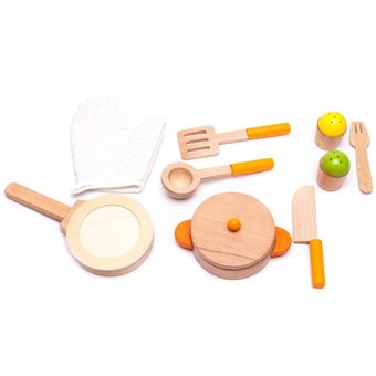 Jeu Dimitation En Bois Accessoires De Cuisine 10 éléments Bébé Enfant