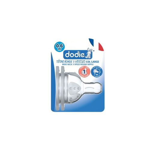 Tétine Initiation Ronde 3 Vitesses Anti-Colique Col Large 0-6 Mois Silicone Débit 1 - Dodie
