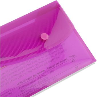 Lot De 15 Pochette Transparentes A4 Avec Bouton-Pression - Couleurs Assorties Pour Organisation