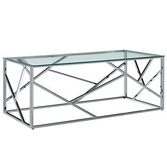 Table Basse Transparent 120x60x40 Cm Verre Trempe Et Inox Achat