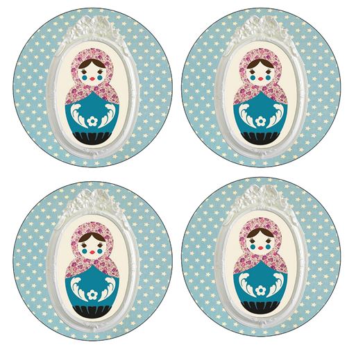 Set de 4 dessous de verres ronds Poupée russe étoilée by Cbkreat