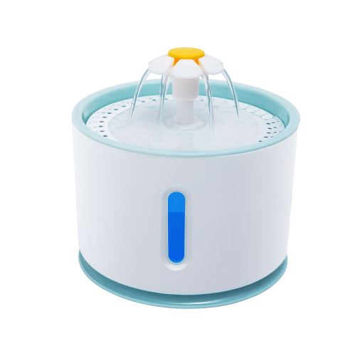 Walmeck Distributeur de Boissons Fontaine D’eau pour Animaux de Compagnie 2.4 L Couvercle en Plastique de Fleur Bol de Distributeur Automatique de Boissons électriques LED avec Niveau D’eau Claire