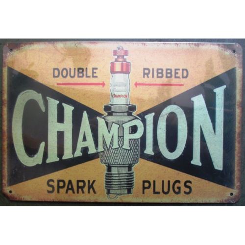 plaque bougie champion spark plug tole deco garage loft bar