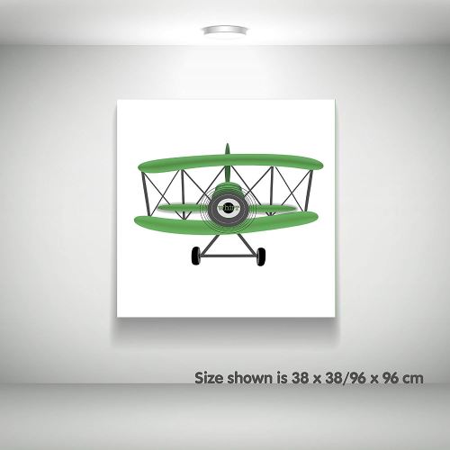 Feel Good Art Toile sur Cadre Art Mural de Style Moderne/Illustratif Avion de Sport d'Époque Vert/Blanc 51 x 51 x 4 cm Grand
