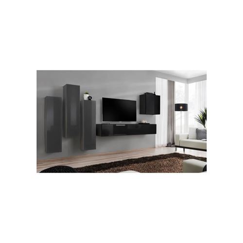 Ensemble meuble salon SWITCH III design, coloris noir et gris brillant.