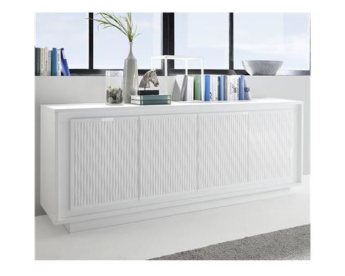 bahut blanc laqué mat avec motifs rayures BURTON - Blanc - L 207 x P 50 x H 80 cm
