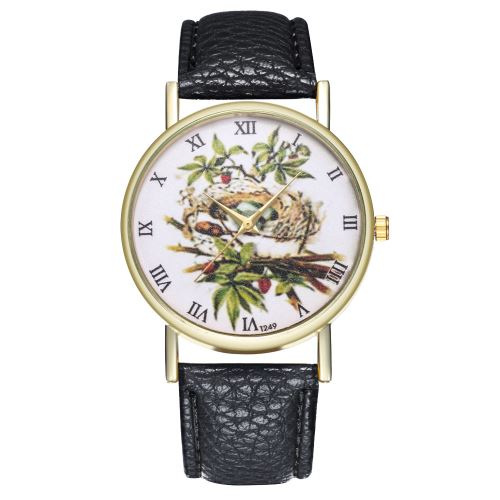 Style de Starry Classique Bird's Nest Blue Egg Lady Watch pour homme Montre à quartz tendance T249-Anoir