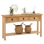 Table Console En Pin Tequila Style Mexicain, 1 Tiroir Et 2 Étagères, Finition Teintée/cirée Table Console En Pin Tequila Style Mexicain, 1 Tiroir Et 2 Étagères, Finition Teintée/cirée