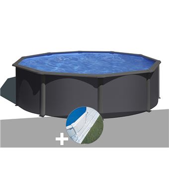 Kit piscine acier gris anthracite Gré Louko ronde 4,80 x 1,22 m + Tapis de sol - 1