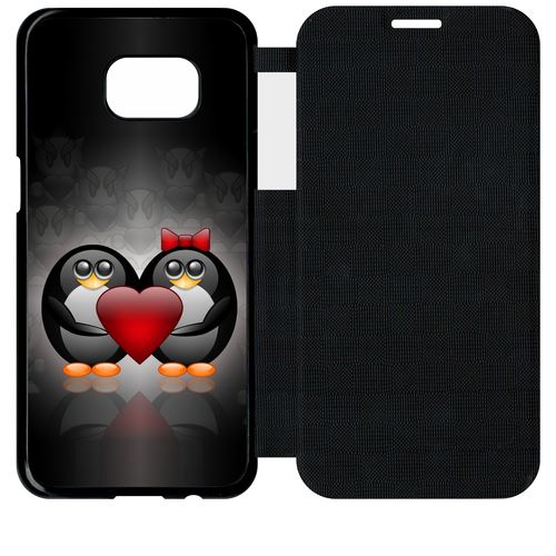 Etui À Rabat Flip Flap Samsung Galaxy S7 Edge Pinguoin Coeur Rouge