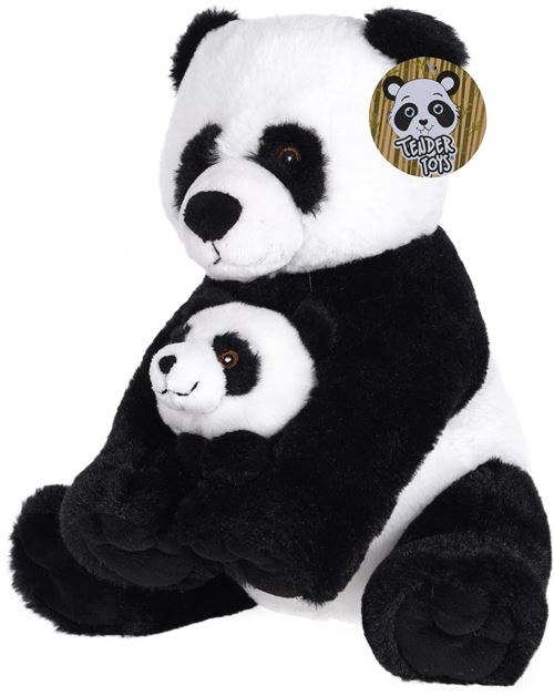 Tender Toys panda câlin avec jeune peluche 26 cm noir/blanc