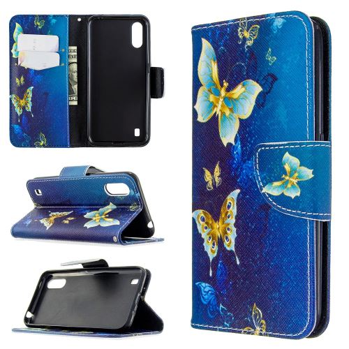 Etui en PU flip de surface d'impression avec support papillons en cristal pour votre Samsung Galaxy A01