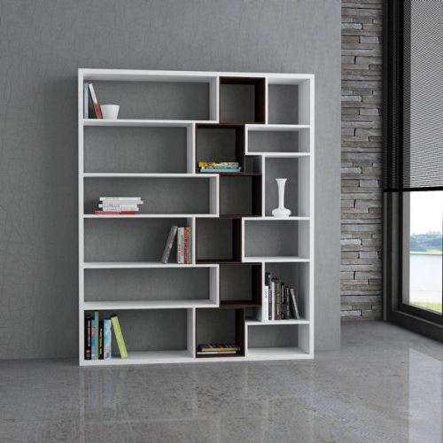 HOMEMANIA Bibliothèque Roscoe - Meuble Murale de Rangement - avec Étagères - pour Séjour, Bureau - Blanc, Wengé en Bois, 150 x 29 x 184 cm