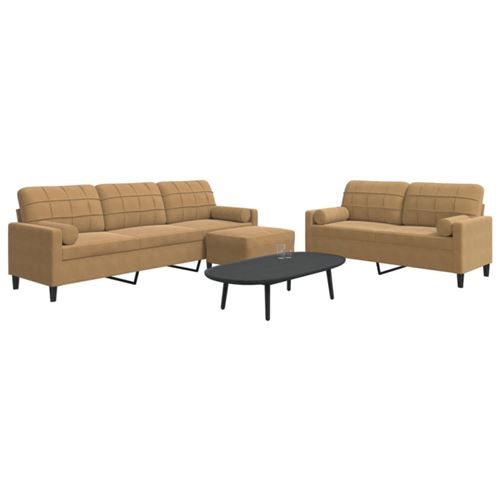 Non Communiqué Marron Ensemble De Canapés 3 Pcs Avec Coussins Et Traversins Velours