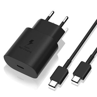 Chargeur Noir Rapide 25W + Cable USB C pour Samsung S24 / S24 Plus / S24 Ultra / S23 FE / A54 / A55 / A15 / A35  / S23 Plus /S23 Ultra / S22 / S21 FE / S21 / A53 - Little Boutik® - 1