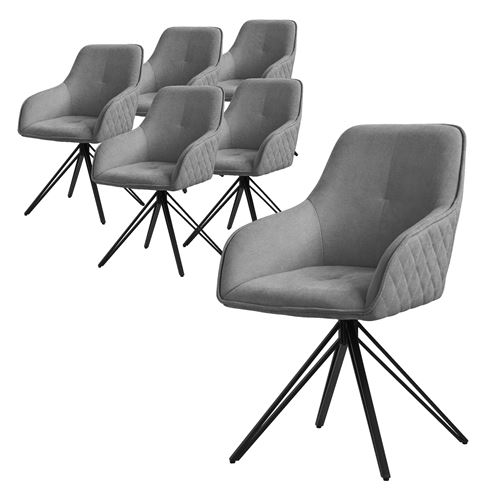 Non Renseigné Gris Ml-Design Set De 6X Chaise De Salle À Manger, En Textile Tissé, Chaise Rembourrée Avec Accoudoirs/Dossier, Pivotante À 360°, Pieds En Métal, - Image 3