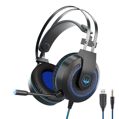 Casque gamer OVLENG GT65 bleu avec micro et retro éclairage LED pour PC & consoles - Haut-parleur 40mm - Contrôle du volume