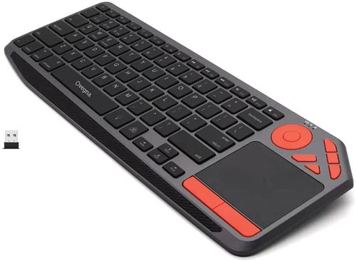 Ovegna K26: Clavier sans Fil, avec Batterie intégré, Rétro-éclairé, Bluetooth et 2.4Ghz, Ultra-Fin, Pavé Tactile, pour Smart TV, tablettes sous iOS, Android, PC sous Windows, Mac et Linux (Orange)