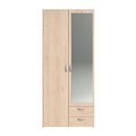 Armoire de chambre - VARIA - Décor chene - 2 portes dont 1 avec miroir - 2 tiroirs - 81 x 51 x 185 cm - PARISOT