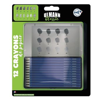 12 crayons graphite - Assortiment de dureté - Etui métal - Scolaire - Dessin - Ulmann - 1