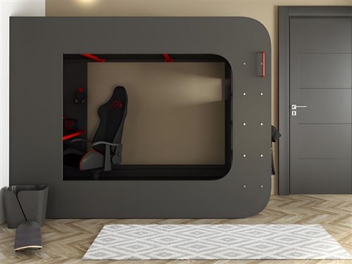Lit mezzanine Graham avec bureau gamer 90x200cm - anthracite/rouge Moderne  - Trasman