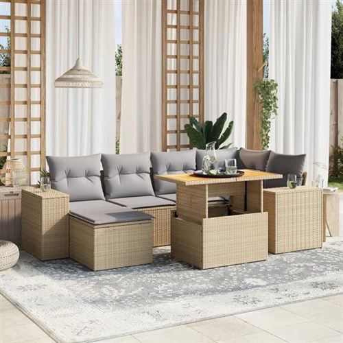 Non Communiqué Beige Vidaxl Salon De Jardin Avec Coussins 7 Pcs, Canapés De Terrasse, Ensemble De Meubles De Patio, Mobilier D'extérieur, 3272739