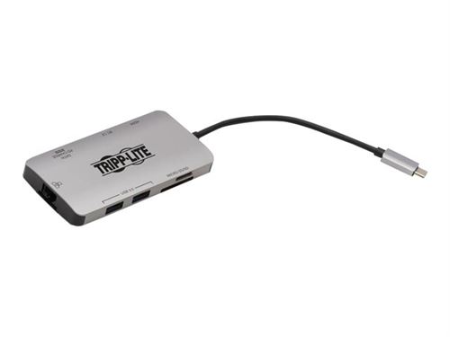 Tripp Lite USB-C Portable Docking Station - HDMI 4K @ 30 Hz, USB-A/C, GbE, SD/Micro SD, PD Charging 3.0, Gray - Station d'accueil - USB-C - HDMI, USB-C - GigE