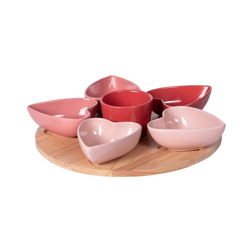 Table Passion Service Apéritif 6 Pièces Heart 31,5 Cm - Multicolore - Grès - Image 3