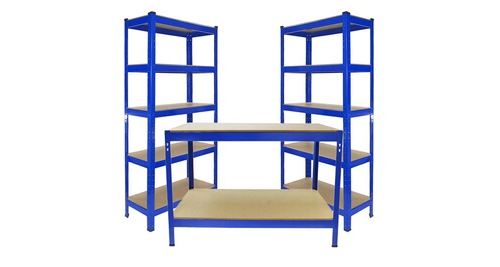 Non Communiqué Bleu Monster Racking 2 X Rayonnage T-Rax 90 X 30 X 180 Cm & Etabli De Travail Q-Rax 120 X 60 X 90 Cm Acier Garage Organisation Atelier Rangement