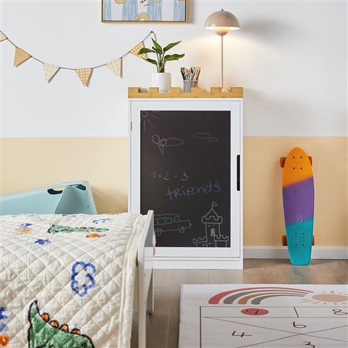 SoBuy® KMB43-W Commode pour Enfants Étagère pour Chambre d'enfant avec Tableau Noir Bibliothèque Étagère à Jouets