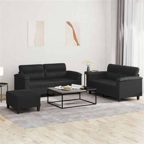 Non Communiqué Noir Ensemble De Canapés 3 Pcs Avec Coussins Similicuir