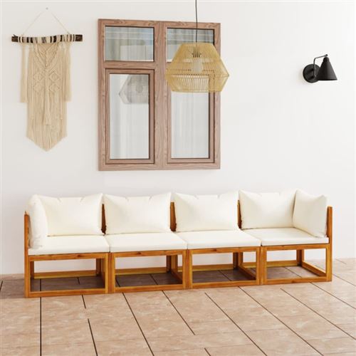 Canap&eacute; de jardin &agrave; 4 places avec coussin cr&egrave;me bois d'acacia 3057639
