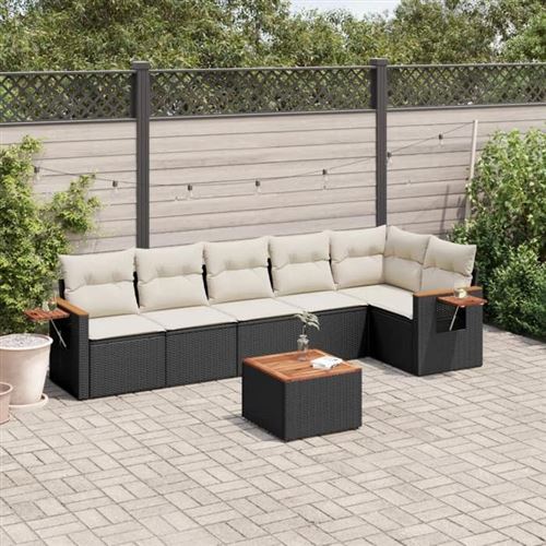 VIDAXL  Salon De Jardin 7 Pcs Avec Coussins Noir R&eacute;sine Tress&eacute;e
