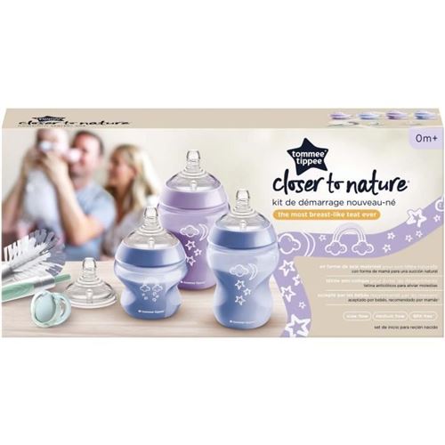 Coffret de 3 Biberon Anti-Colic Rose/Violet/Blanc 2 mois+