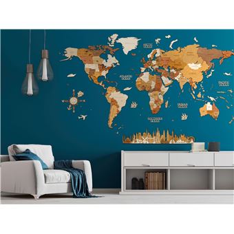 Carte du monde murale 3D bleu