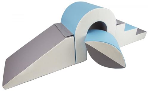 Set de blocs en mousse 4 éléments avec petit pont blanc, bleu clair, gris