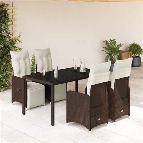 Non Communiqué Marron Vidaxl Ensemble De Bistro De Jardin 5 Pcs Coussins Poly Rotin 3277189