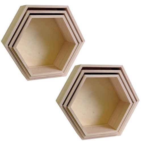 Coffret pyrogravure + 3 étagères hexagones bois 24-30 cm