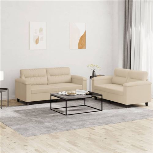 Non Communiqué Crème Vidaxl Ensemble De Canapés 2 Pcs Avec Coussins Tissu Microfibre