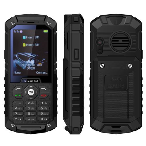 Téléphone Incassable Chantier Double SIM Portable Antichoc 2.4 IP68 Lampe Noir YONIS