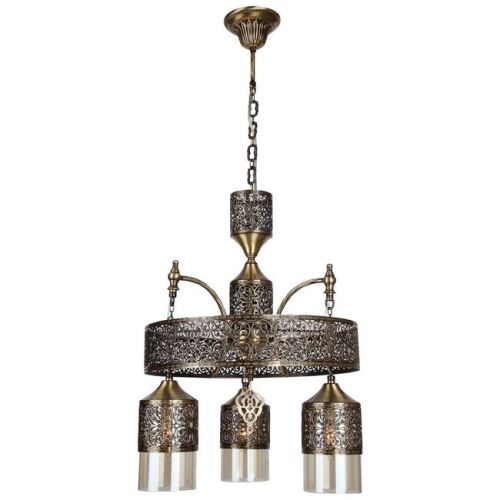 HOMEMANIA Lampe à Suspension Mihrimah - Lustre - Lustre de plafond - Cuivre en Métal, Verre, 40 x 40 x 94 cm, 3 x E14, 40 W