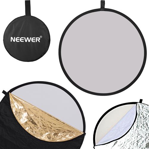Neewer 5 en 1 Réflecteur 32 pouces 80cm portable Translucide Blanc et Noir Pliable Réflecteur de Lumière Multi-Disque pour Photo Studio Or Argent 