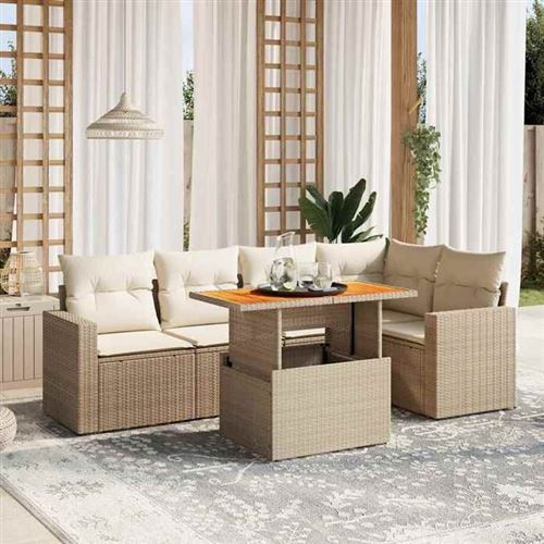 Salon de jardin modulable vidaxl 6 pieces beige resine tressee 62 x 62 x 69 cm 5 personnes