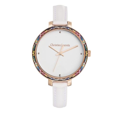 Montre Femme Christian Lacroix à Quartz Cadran Blanc 38 mm Et Bracelet Blanc En Cuir CLWE58