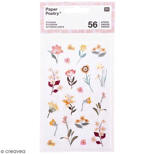Stickers en papier Nature - Fleurs mauves - 56 pcs